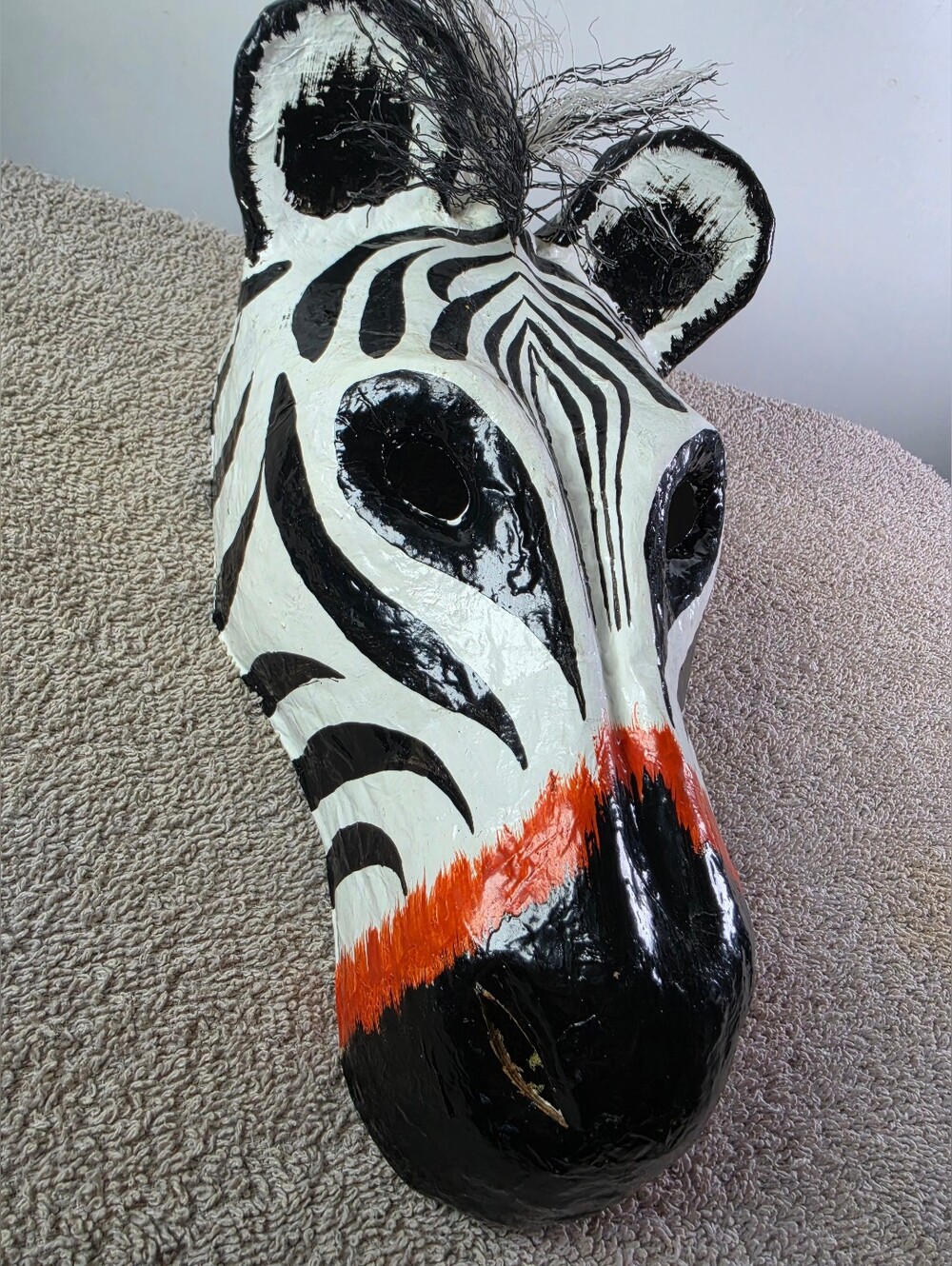 Hand-Painted Paper-mache Zebra Mask - Picture 5 of 9
